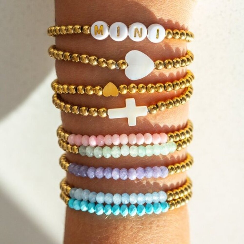 You Pick 2 WATERPROOF Gold Stretch Bracelets Non-tarnish Gemstone & Pearl & Bead